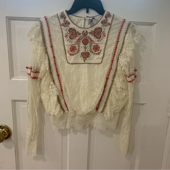 Anthropologie Bl^nk London Tali Embroidered Lace Top Peasant Fall Size XS - Picture 3 of 14
